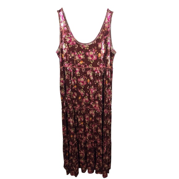 Natural Life Karlie Rust Bouquets Velvet Maxi Sundress Sz XL Boho Cottage Floral - Picture 2 of 13